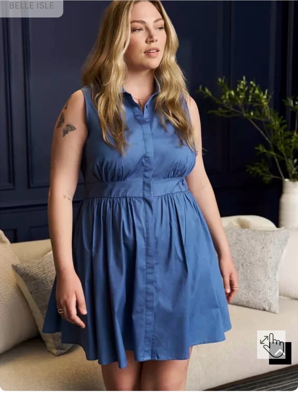 Belle Isle Sleeveless Blue Button-Front Mini Dress